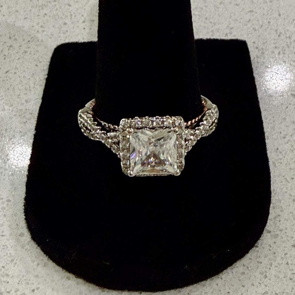 Cocktail Ring Dazzling Silver Tone with Crystal Accent